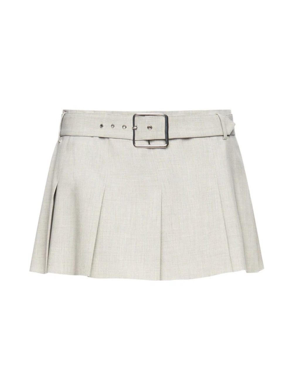 SEROYA KIMI SKIRT $248 Silver Pleated Mini Skirt Built-In Belt Light Gray Small